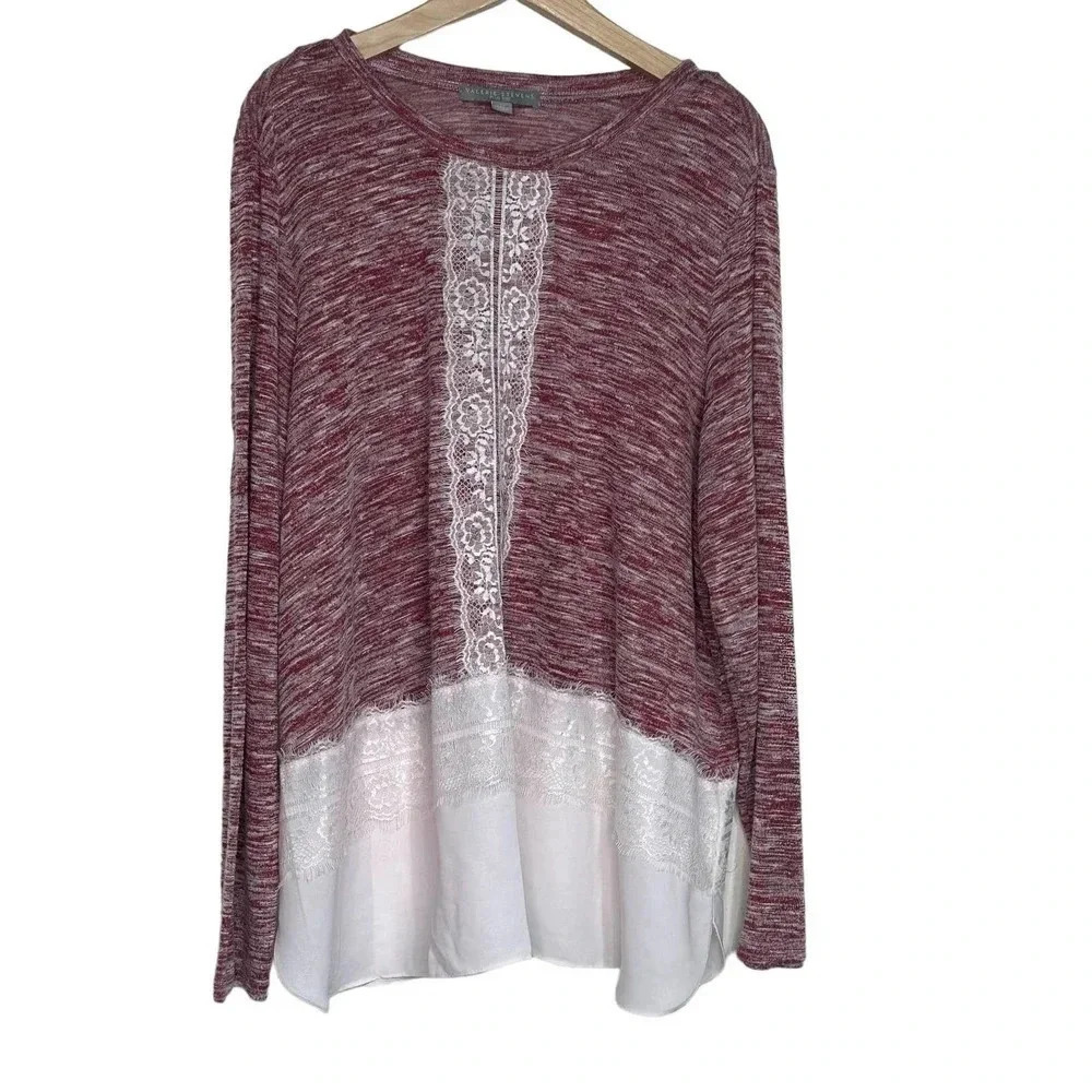 Valerie Stevens plus-size 3X red & white lightweight long‎ sleeve tunic